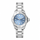 Silver metal watch with a light blue dial and metal bracelet strap product photo