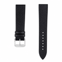 Black leather watch strap with silver buckle, 21mm width