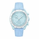 Light Blue Chronograph Watch with Leather Strap on white background