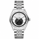 Classic silver-tone stainless steel watch with silver dial and black subdials