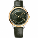 Classic dress watch with green dial and green leather strap, gold bezel and silver case, 42mm