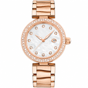 Women's rose gold tone dress watch 34mm with mother-of-pearl dial and crystal markers